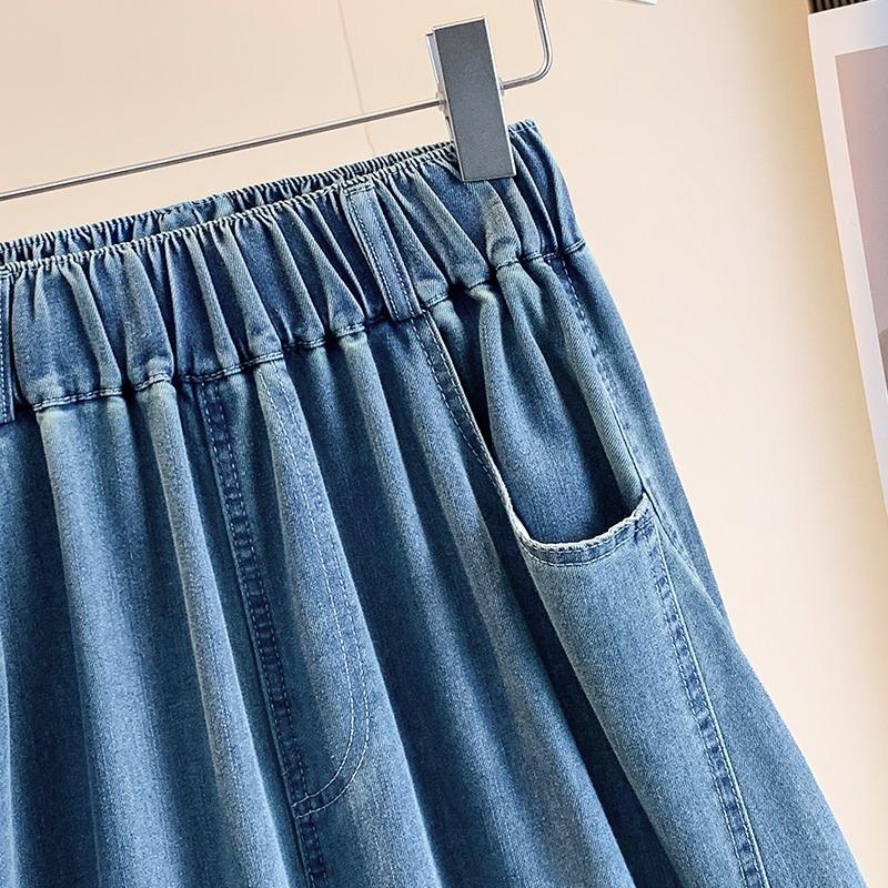 DIMANAF 2026 Summer New Plus Size Women Jeans Wide Leg Long Pants Denim Pants Cotton Casual Trousers Blue Waist Elastic