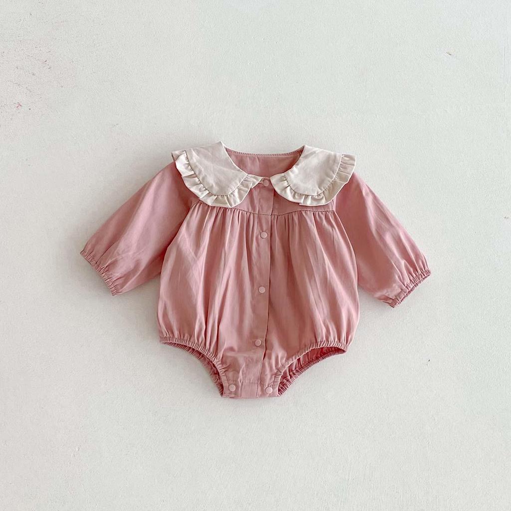 Autumn 2025 Peter Pan Collar Long Sleeve Baby Romper with Rabbit Ears for Girls