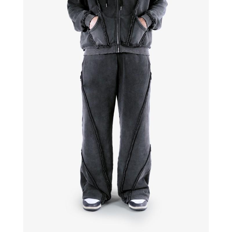 Vintage Streetwear Hoodie Pants Set Womens Washed Cotton Blend Gothic Patchwork Casual Two-Piece Outfit