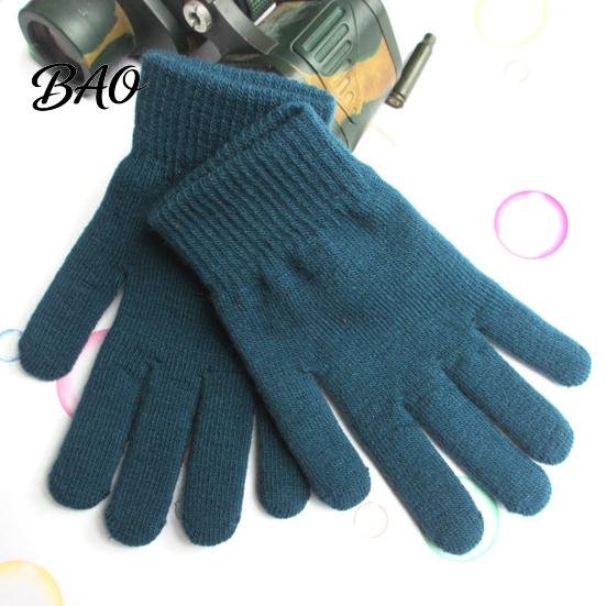 Elastic Wrist Cuff Thermal Gear Winter Gloves for Men Women, Thickened Velvet Lined Mittens, Knit Five Finger Stretchy Acrylic with Lining Rib