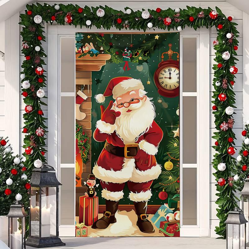 1 Stück Frohe Weihnachten Baum Türabdeckung Banner Polyester Schneemann Weißes Weihnachtsmuster für Heiligabend Neujahr Feiertagsparty Haustür Heim Wanddeko