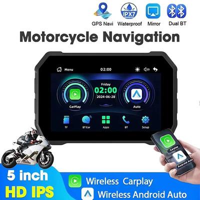5 inç Moto Kablosuz CarPlay Android Auto Motosiklet GPS Navigasyon Ekranı Motosiklet Bluetooth 5.0 Multimedya Oynatıcı Su Geçirmez