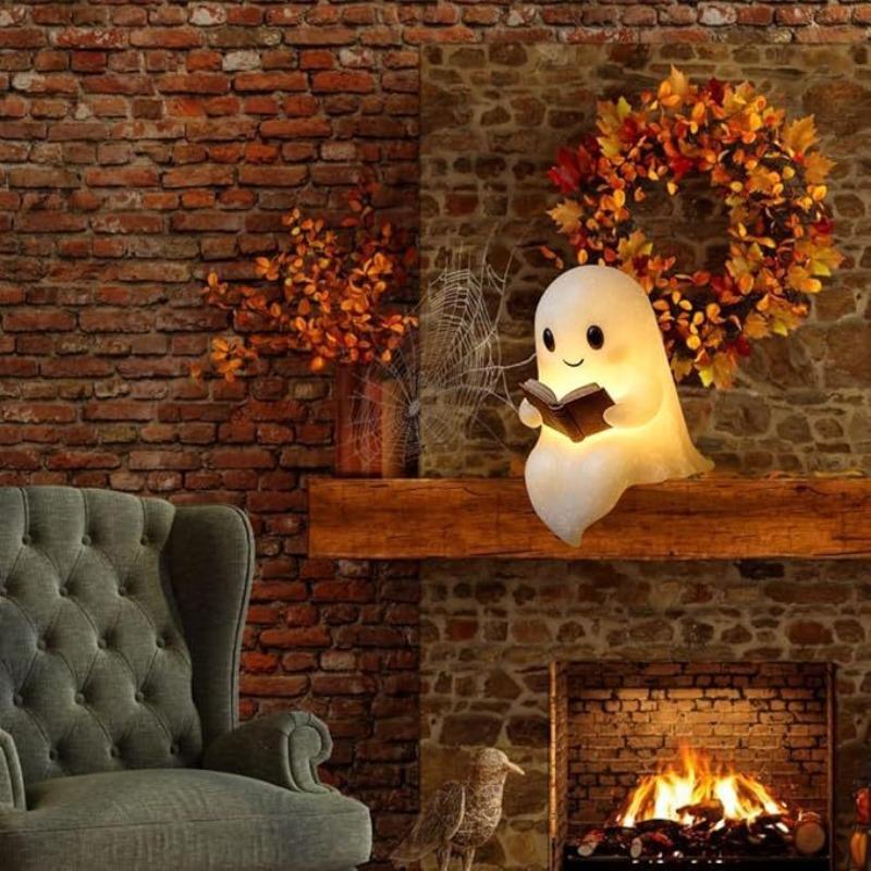 16cm/6.3in Cute Ghost Reading Book Lamp Book Halloween Luminous Toys Night Light Bedside Table Decorate Creativity Holiday Gifts