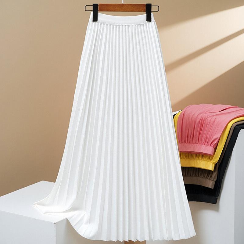 Fashion Pleated High Waist Hip Pleated Skirt Women's Summer New Versatile and Thin Covering Span Medium and Long A-shaped Skirt