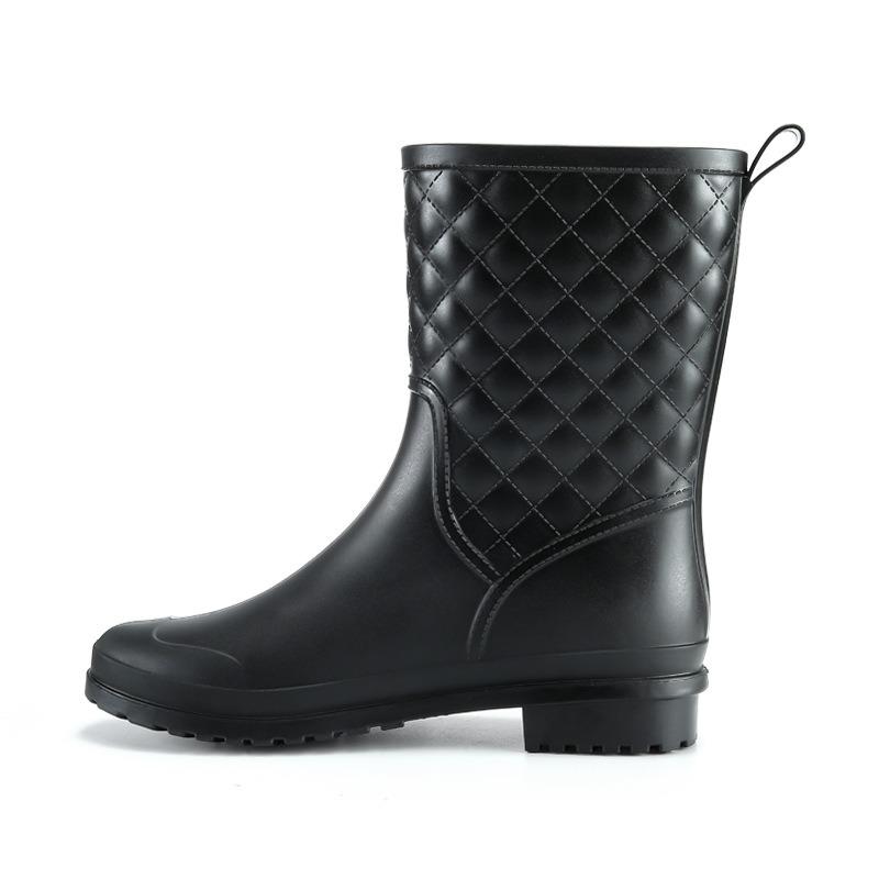 Fashion Rubber Shoes New Plaid Casual Women's Boots Women's Water Shoes Non-slip and Waterproof Women's Medium Tube Adult Rain Boots