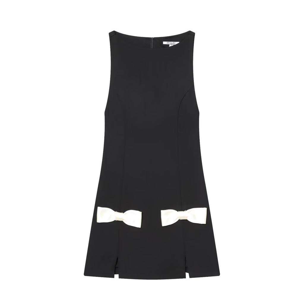 Women's New European and American Style Fashion Contrasting Color Bow Decoration Mini Dress