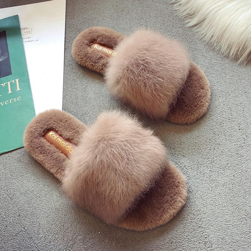 Fashion 3-Style Cross band mink fur slippers women cozy flat winter plush ladies shoes velvet pantuflas 2025 knitted furry slides 35-40