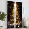 2Pcs Golden Christmas Tree Print Curtains Rod Hole Design For Easy Hanging Perfect For Living Room Bedroom Office Polyester Home