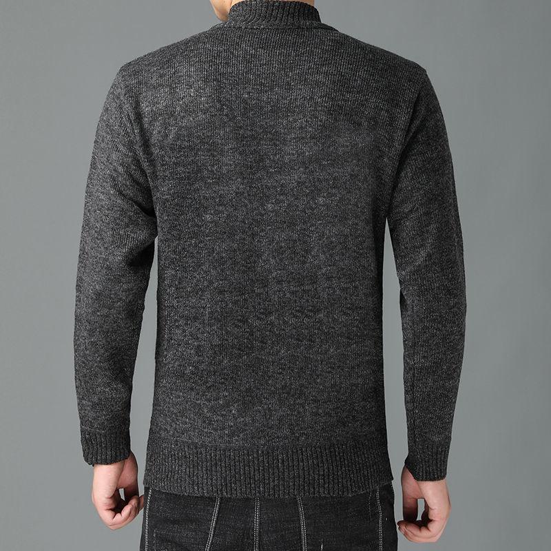 Thick Winter Men's Sweater with Added Fleece Zipper Cardigan Oversized Stand Up Collar Knitted Warm Jacket