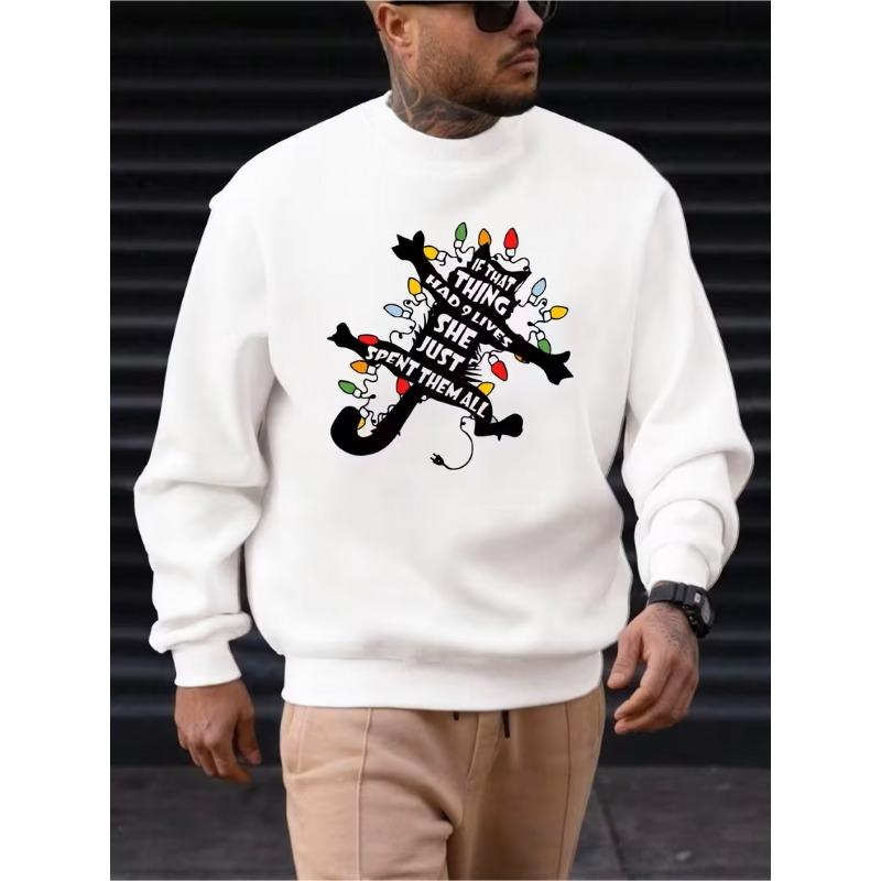 Men'S Christmas Fashion Long-Sleeve Round-Neck Sweatshirt, Trendy Long-Sleeve Top Featuring a New Hip-Hop Cartoon Print. Easy And Elegant, Smooth