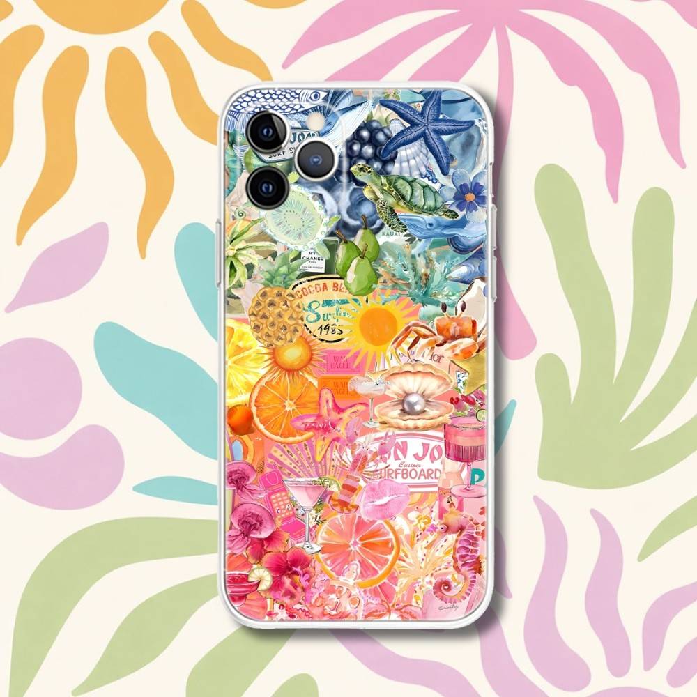 Summer Vibes Seaside Wine Transparent Phone Case For iPhone 17,13,15,12,11,14,16 Pro Max Mini 7,8 Plus SE4,17E Air Fundas