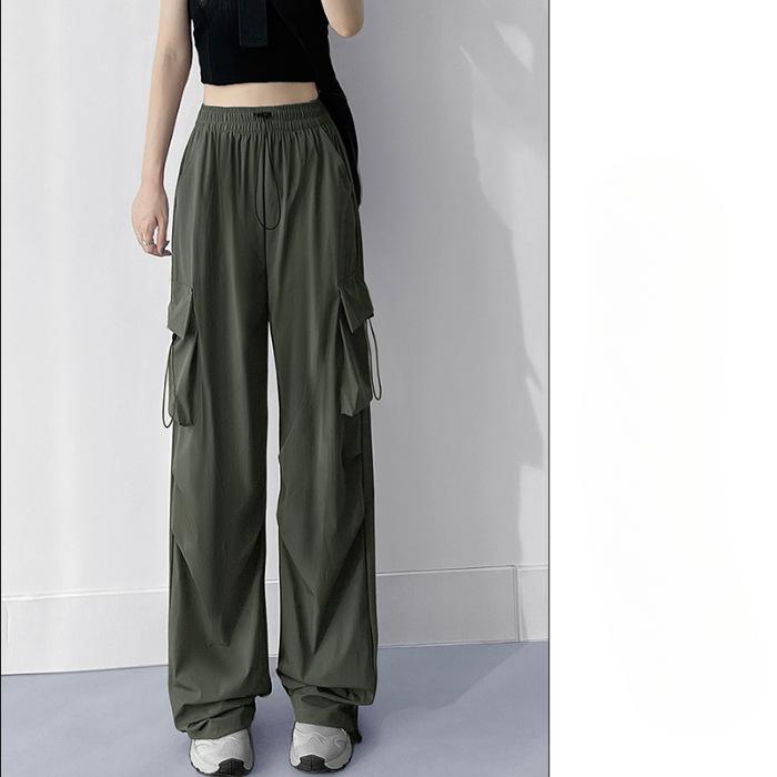 Work Pants Women Drawstring Casual Pants Summer Draped Relaxed Straight Wide Leg Pants Dragged Pants Long Pants Tide