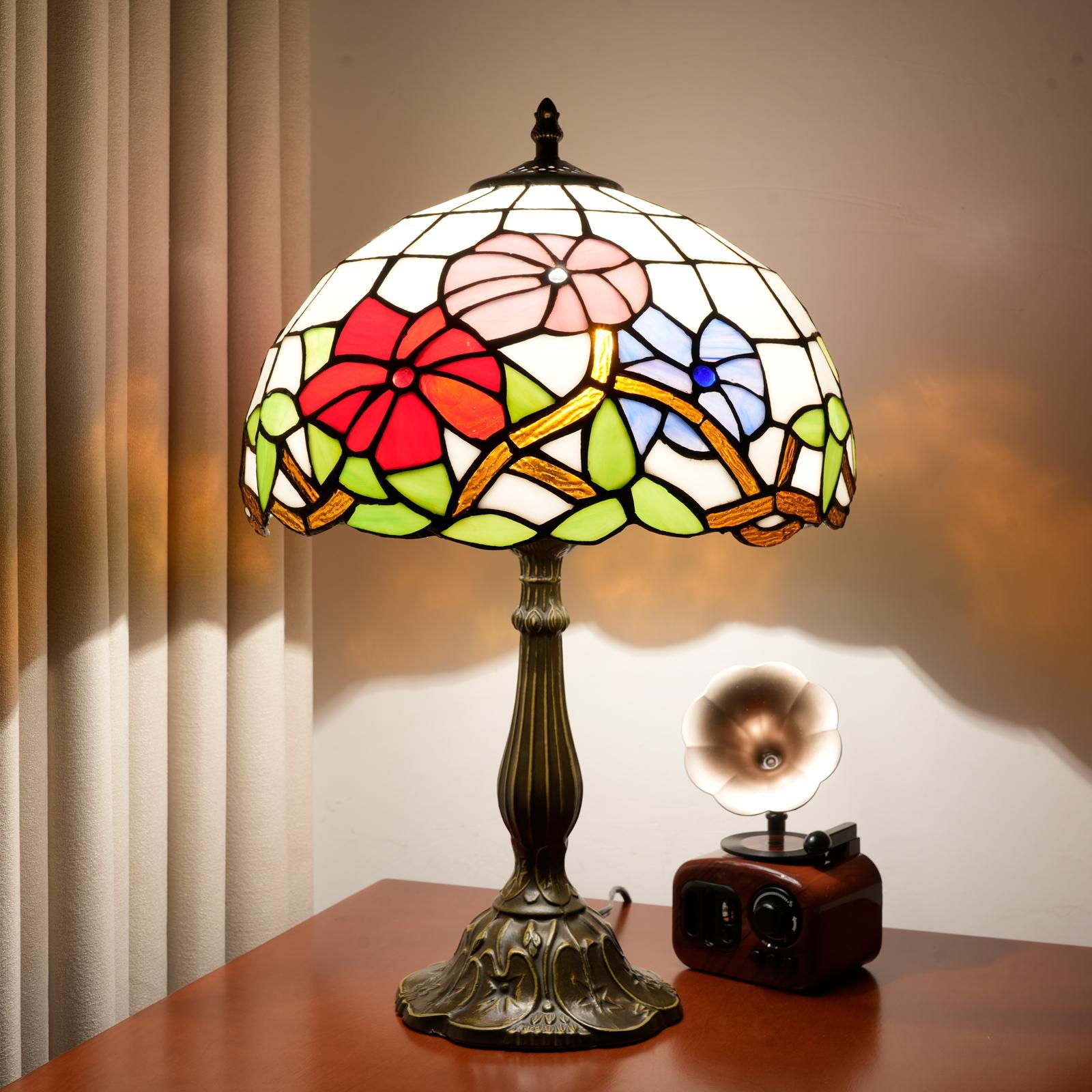 

Village Garden Style Stained Glass Lamp Bedroom Table lamp Reading Desk Light for Bedside Living Room Office Dormitory Decor 12“