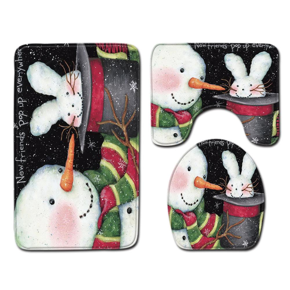 Christmas Shower Curtain Floor Mat Combination Four-Piece Set Bathroom Non-Slip Mat Toilet Absorbent Door Mat Carpet