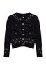 Women's Elegance Style Cardigan Black Crop Soft Textured Pearl Detailed Jacket Look Knitwear Cardigan