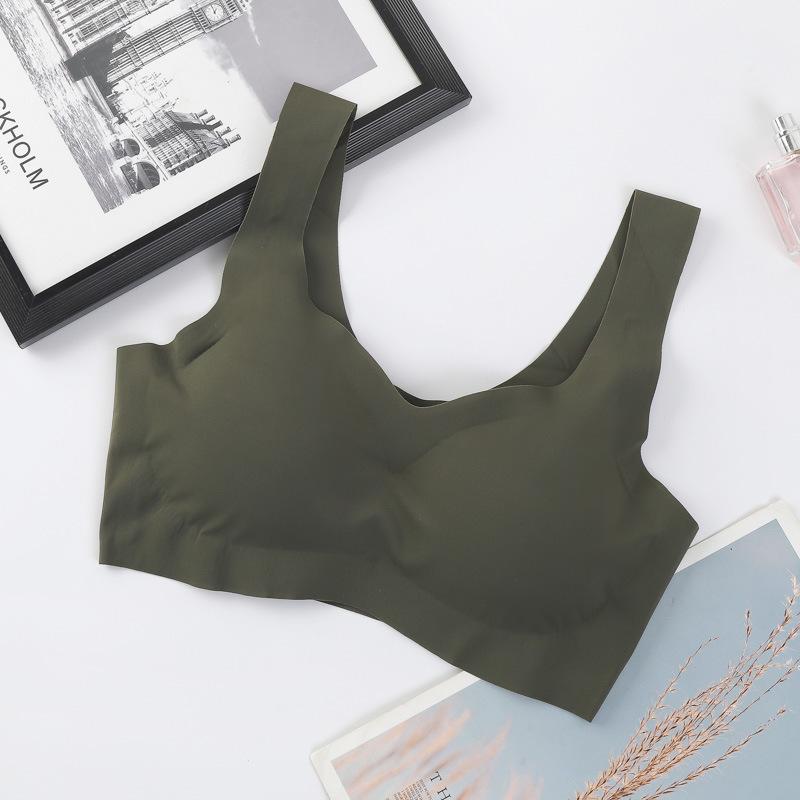 

Бесшовное нижнее белье из ледяного шелка One Piece, без косточек, собирающее, женский красивый бюстгальтер для спины и сексуальный спортивный бюстгальтер 2XL оливковое зеленый