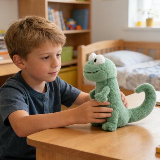 Realistický plyšový ještěr měkké mazlivé plyšové zvířátko s velkýma bílýma očima a přátelským výrazem roztomilá dekorace na stůl dárek pro děti sběratele