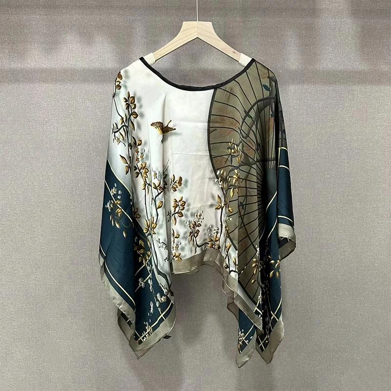 2025 Shawls Summer Beach Sexy Women Fashion Print Chiffon Smock Bikini Cover Up Loose Blouse Sunscreen Comfortable Poncho Hot