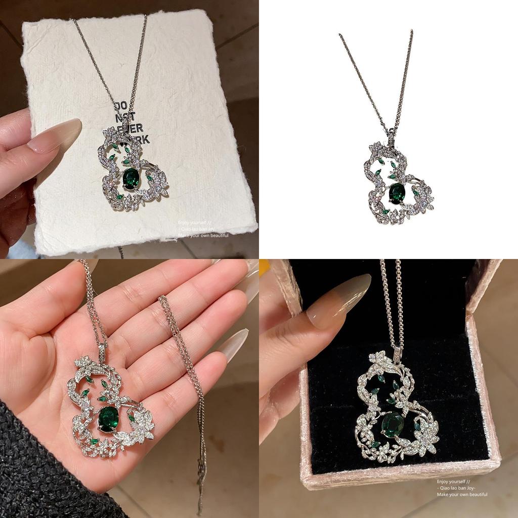 New Chinese Style Zircon Gourd Leaf Necklace For Women With Elegant Floral Pendant