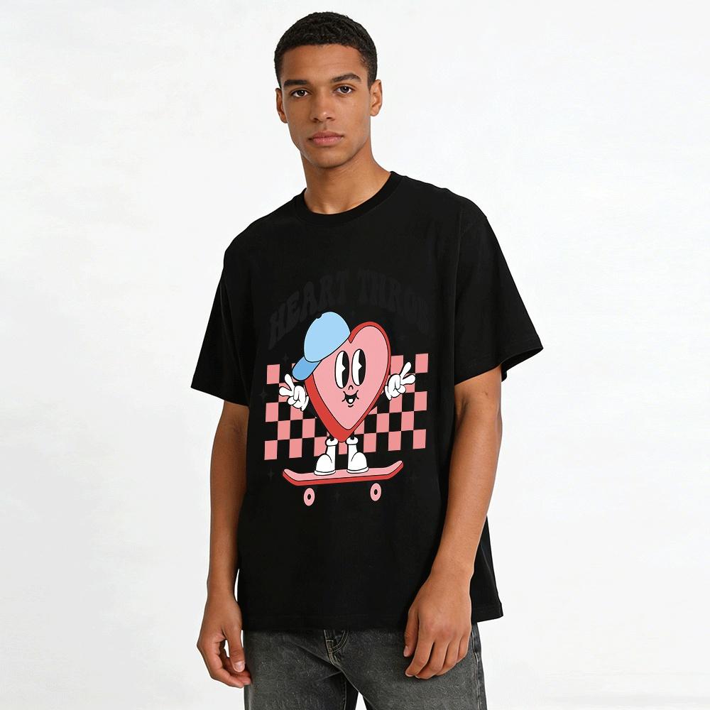 Retro Skate Heart Throb Graphic Casual Top Pure Cotton T-shirt