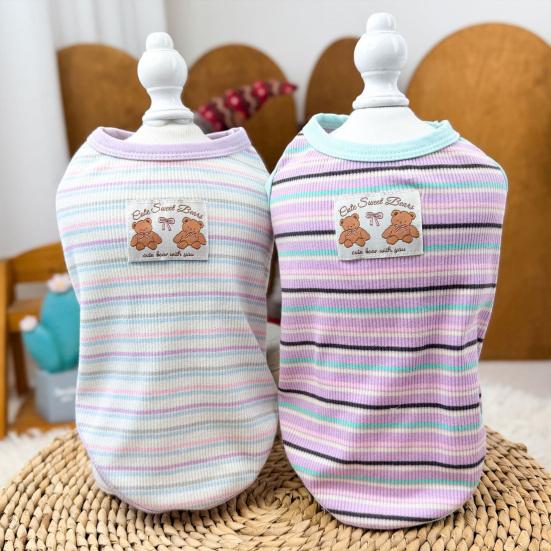 Cotton Ribbed Knit Dog Vest for Small Breeds Summer Sleeveless Striped Puppy Shirt Soft Breathable Pet Outfits