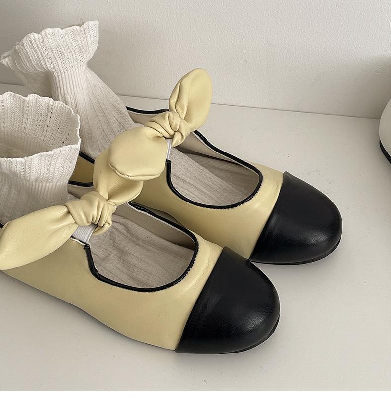 Fashion temperament French bow shallow mouth flat-soled single shoes women's 2025 new spring and autumn soft-soled Mary Jane small leather shoes