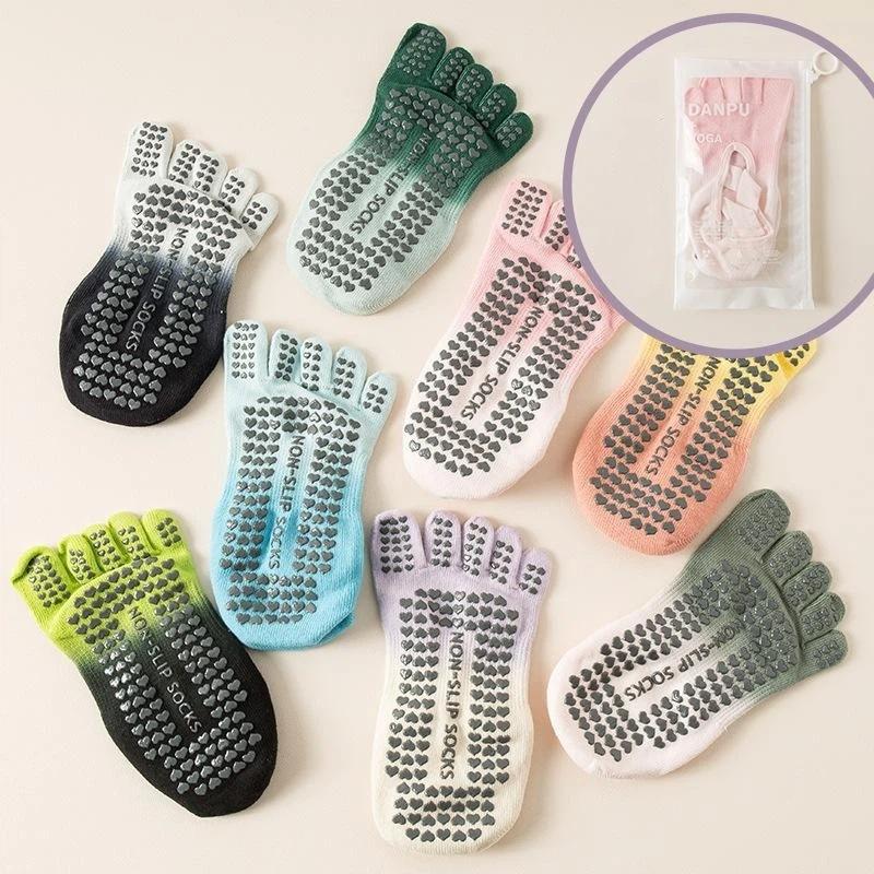 2Pcs Anti Skid Five Finger Yoga Socks Cross Strap Grip Socks for Women Pilates Ballet Home Fitness Training