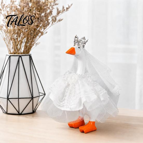 Soft Lace Goose Costume 7 Inch Mini Wedding Outfit, Tulle Bridal Dress with Crown, Crown for Ornament Veil & Pearl Bracelet, Cute Figurine Tabletop