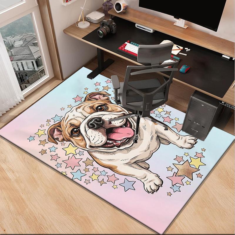 Cartoon Bulldog Stars Office Rug Chair Mat, Entryway Carpet, Suitable for Front Door, Bedroom, Living Room, Desk, Holiday Gift