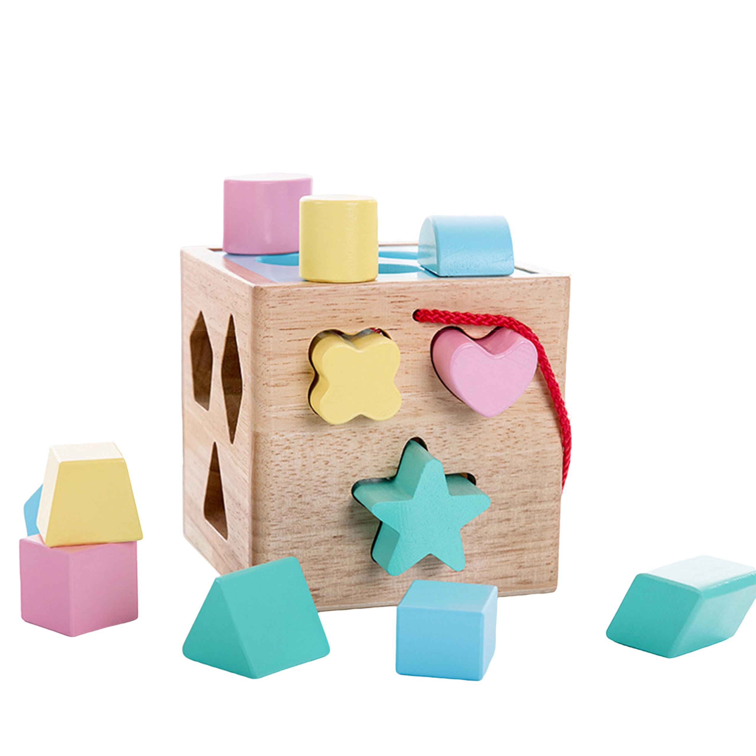 

Shinse Shape Matching Box, Wooden Toy for Shape Recognition and Fingertip Play, Montessori Educational Toy for Girls and Boys, Ages 1, 2, and 3,
