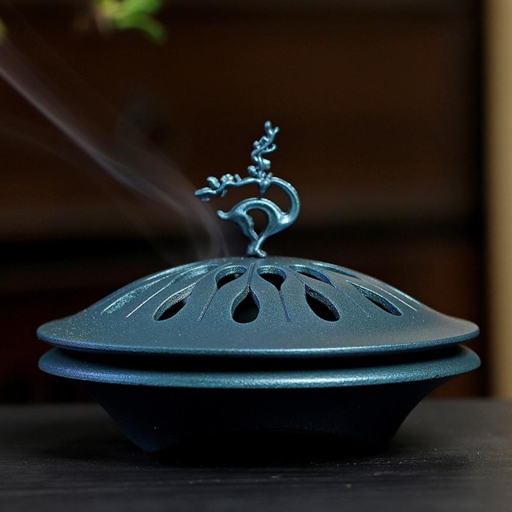 

Ретро Полый Аромакурильница Цинк Цинк Цинковый Сплав Подставка для Благовоний с Обратным Потоком Чайный Дом синий