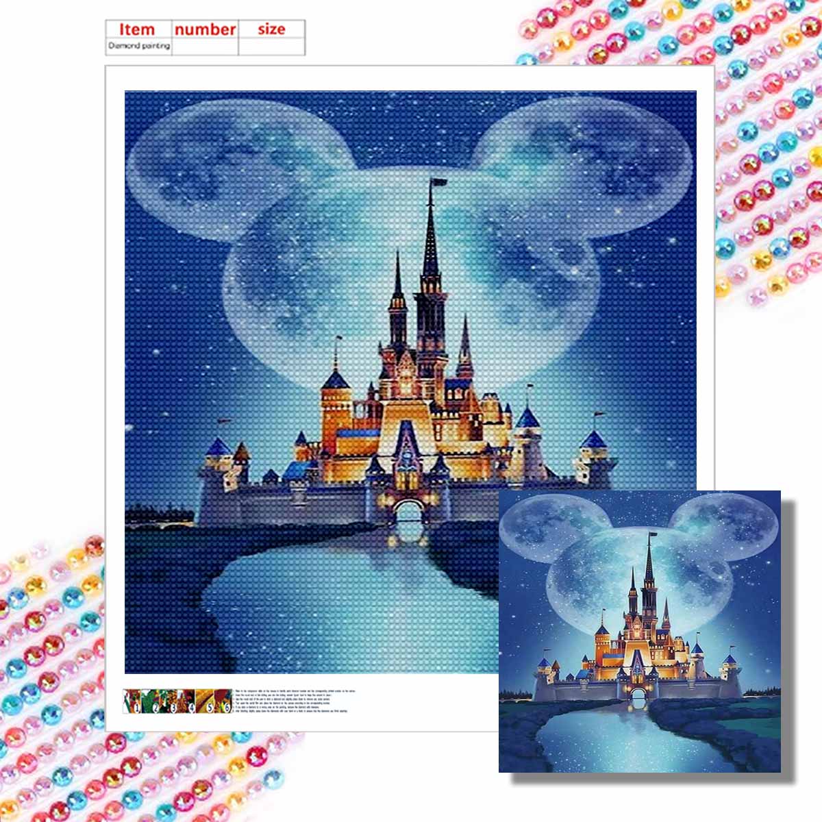

Алмазная живопись своими руками Круглые алмазы Микки и Замок Полная алмазная мозаика Украшение для дома Живопись Набор для вышивания крестом Round 20x20cm