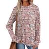Women's Printed Lightweight Brushed-Cotton Round Neck Top