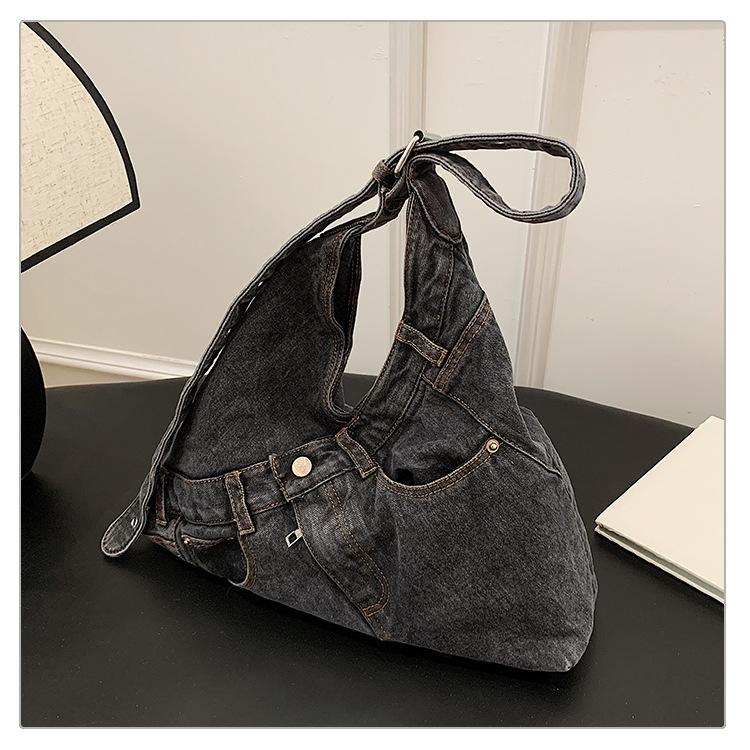 

Lazy high-value new tote bag niche Japanese foreign denim bag student commuting class armpit shoulder bag чёрный
