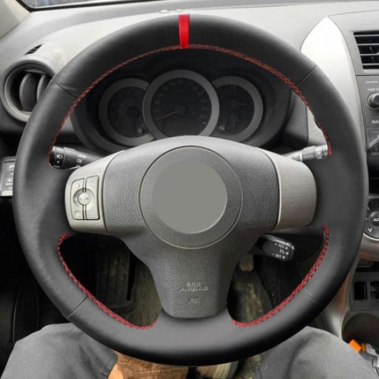 DIY Steering Wheel Red-Line Leather Cover For Toyota RAV4 Yaris Scion xB 2008
