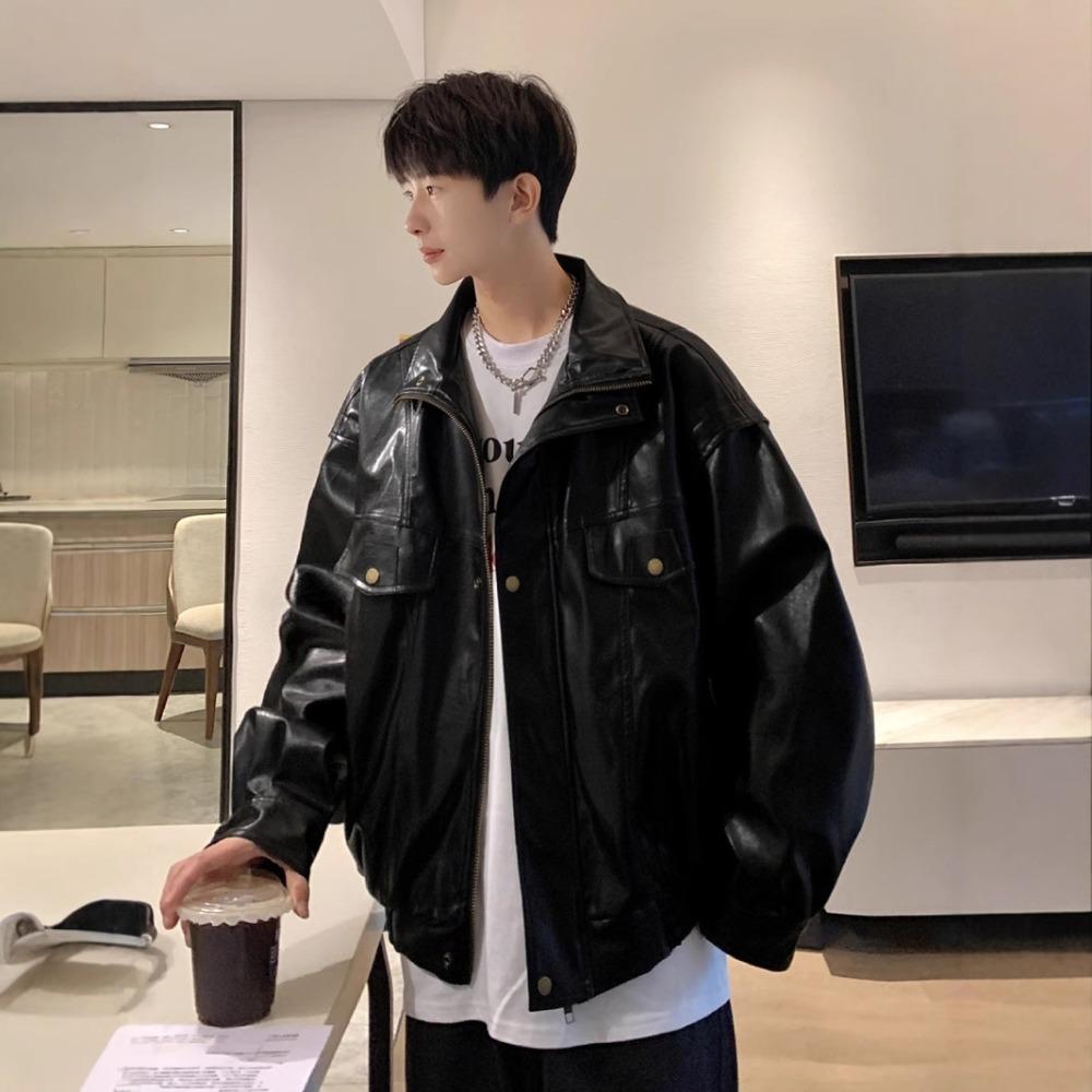 American Street PU Leather Jacket Casual Versatile Autumn Ins Trendy Ruffian Handsome Locomotive Clothing Loose Leather Jacket Men
