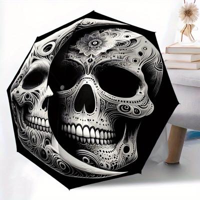 1pc Skeleton Gothic Automatic Folding Umbrella, 8-Rib Sturdy Canopy, Portable Travel Umbrella for Outdoor Use