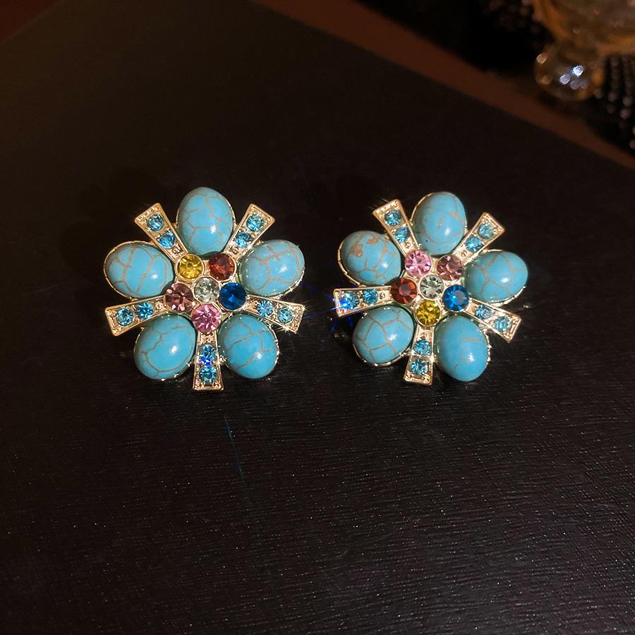 Resin Oval Stone Tassel Earrings Vintage Design