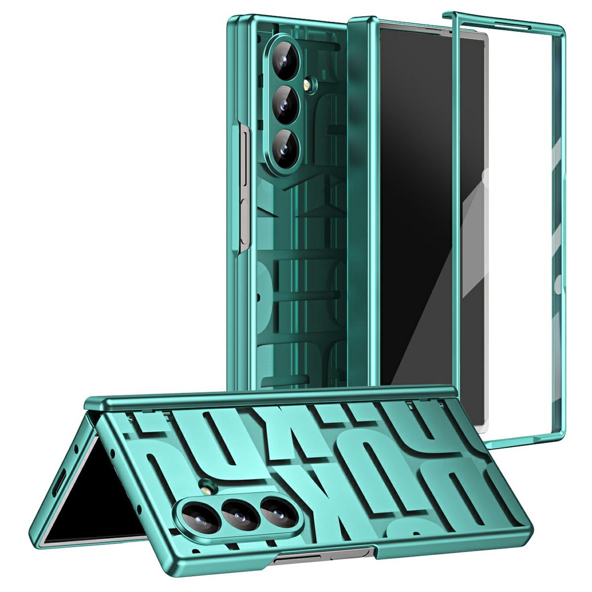 

For Samsung Galaxy Z Fold7 5G Case Electroplating PC Phone Cover with Tempered Glass Film Green