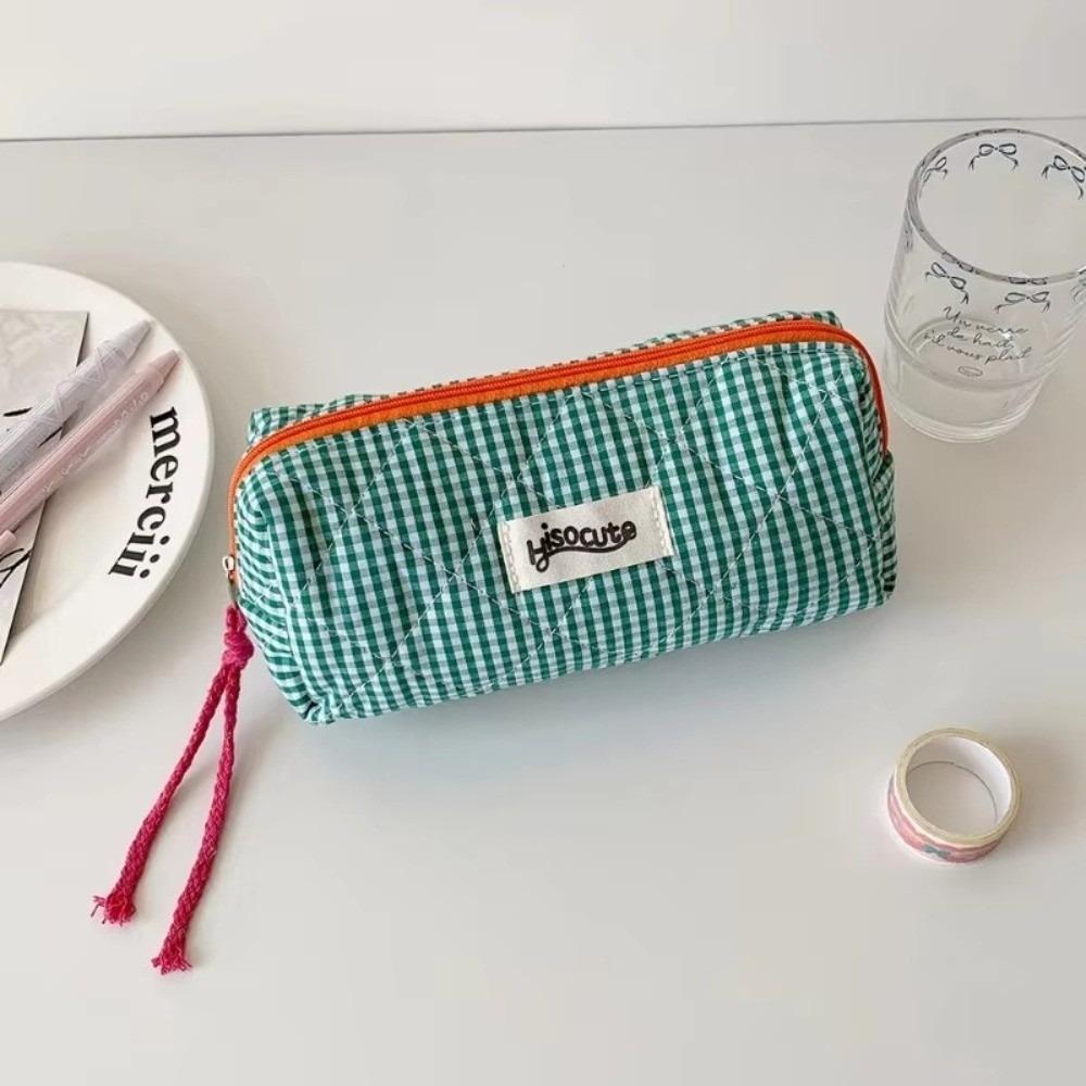1PC Color Checkered Pencil Case Girls' Stationery Makeup Bag New Storage Bag