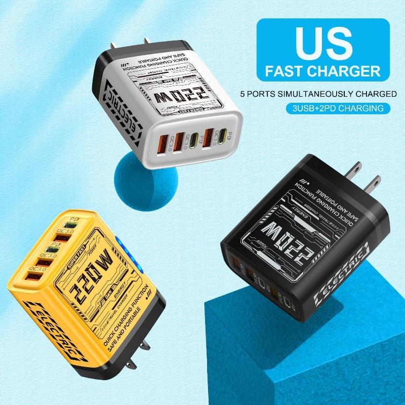 220W 5 Ports Fast Charger Type C Quick Charge Usb Wall Charger Adapter For Xiaomi Redmi Iphone Samsung Mobile Phone Charger