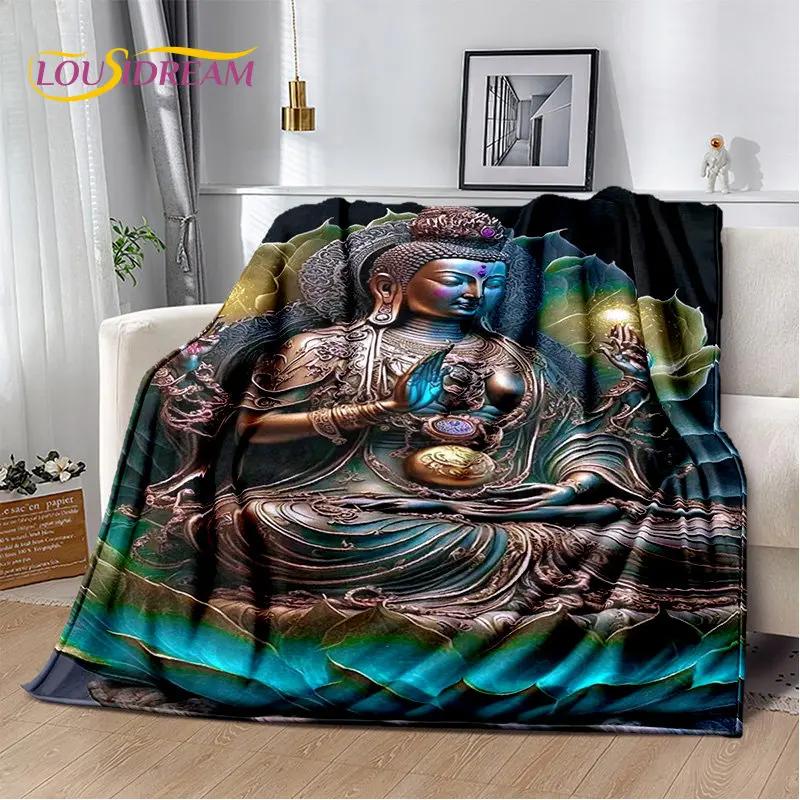 Manta de felpa suave de Buda Sakyamuni budismo fe religión, manta de franela para sala de estar, dormitorio, cama, sofá, oración