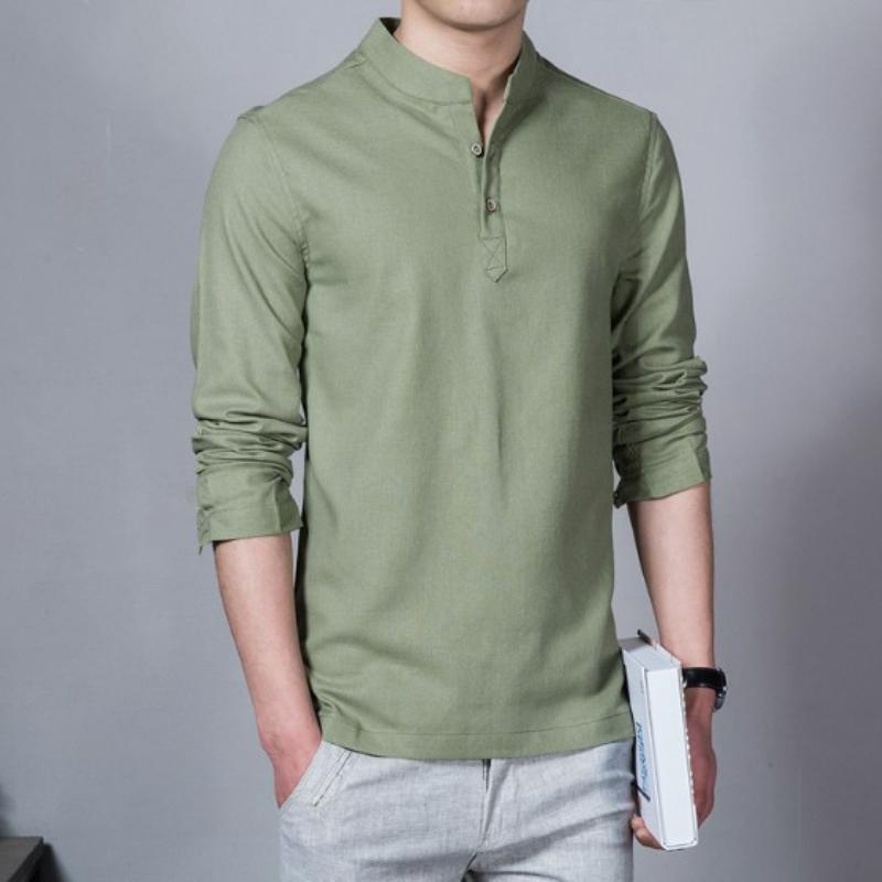 Men's Shirt Simple Long-sleeved Bottoming Shirt Large Size Men's Cotton and Linen Shirt Casual Top