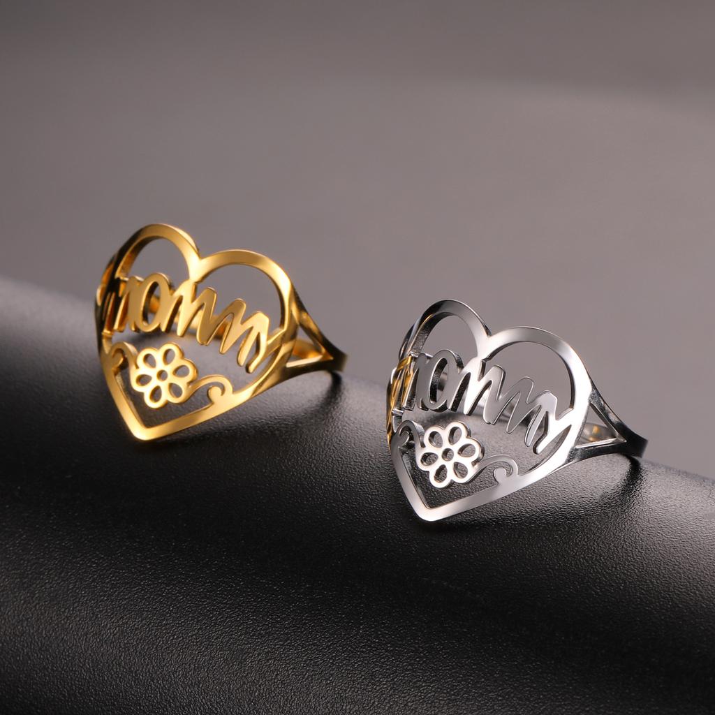 Heart Ring for Mom Flower Finger Jewelry MOMMY Stainless Steel Accessories Mother's Day Gift for Women Family Wholesale 2026 New