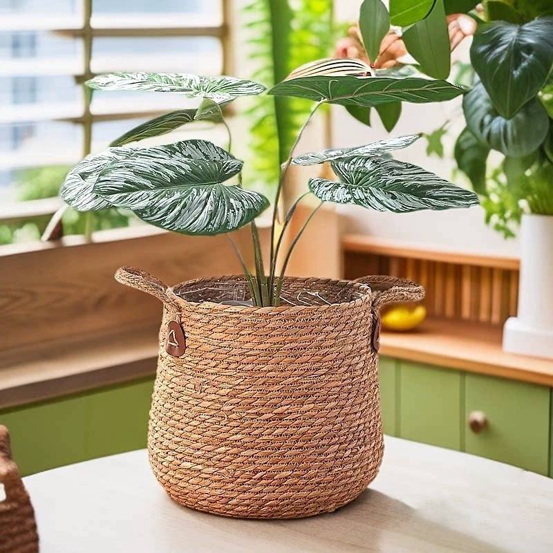 Woven Grass Planter Pot With Breathable Design For Living Room Decor Large Size
