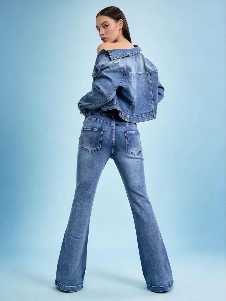 Vintage Spicy Girl Flare Pants: Slimming Elastic Denim Jeans for Women