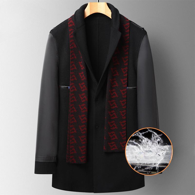 New Autumn and Winter Scarf Style Removable Down Lining Double-sided Woolen Coat Men's Mid-length Woolen Coat