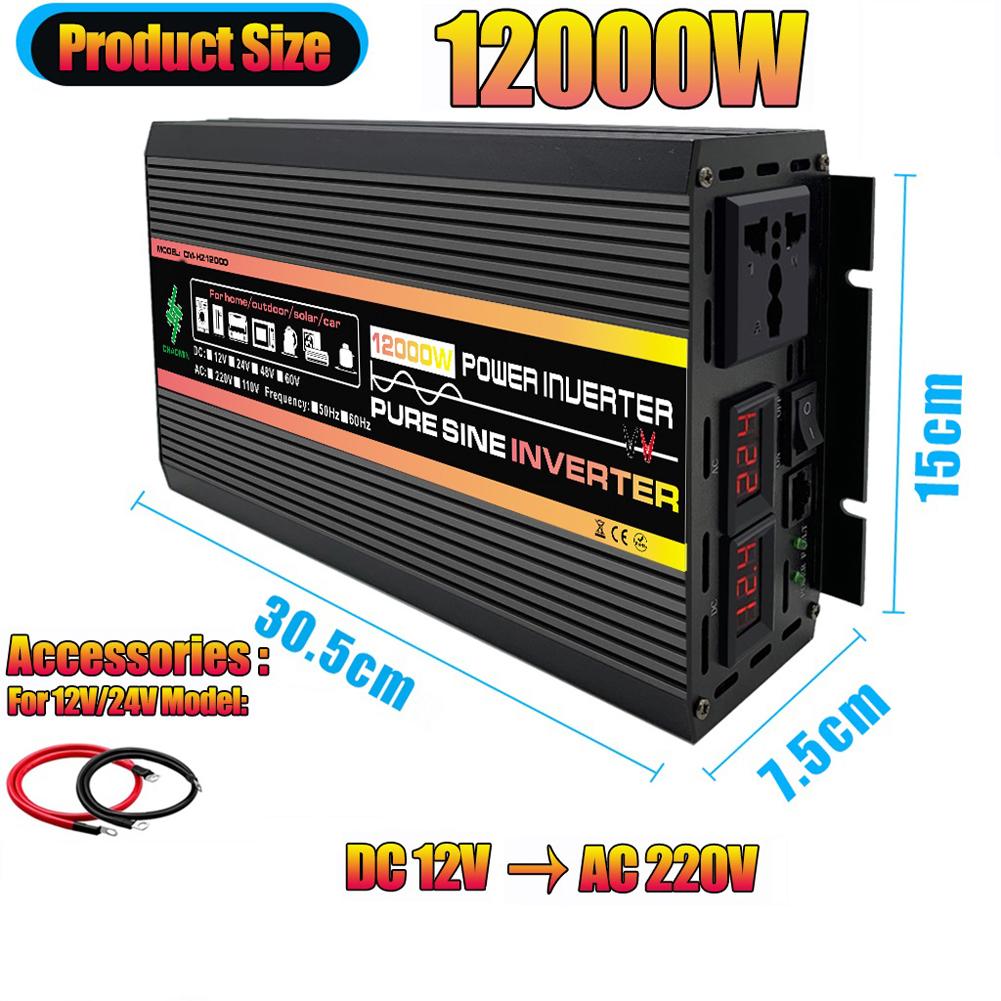 10000W/12000W Power Converter Pure Sine Wave Vehicle Smart Inverter LCD Display Digital Power Inverter DC 12V To AC 220V for RV