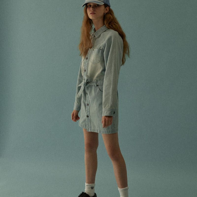 MAGOODGAN Headwear 9302 Chain-Embroidered Light Indigo Denim Ball Cap