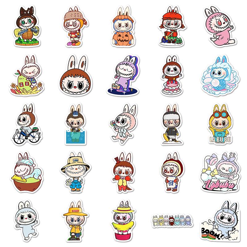

50Pcs Cute Labbubu The Monsters Waterproof Stickers For Kids Comic Cartoon Decoration Reusable Water Bottle Laptop Stickers one size
